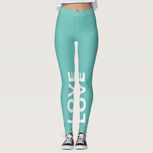 Licht Blauwgroen zwart-wit klassieke tekst Leggings (Voorkant)