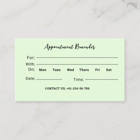 Licht Bleek Groen Dokter Afspraak Herinnering Kaar Visitekaartje (Voorkant)