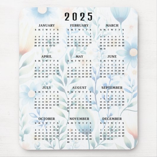 Licht Bloemen Ontwerp 2025 Kalender Mousepad Muismat (Voorkant)