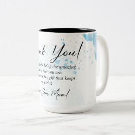 Licht Blu Floral Dank je mam cadeau idee Tweekleurige Koffiemok
