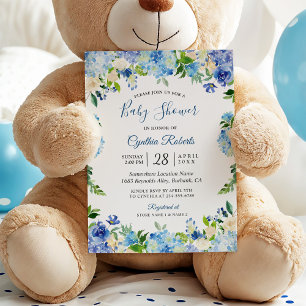Licht Blue Hydrangea Waterverf Floral Baby shower Kaart
