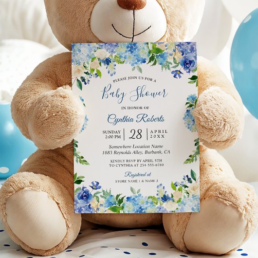 Licht Blue Hydrangea Waterverf Floral Baby shower Kaart