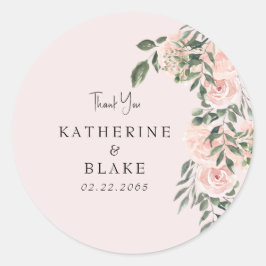 Licht Blush Bloemen Bruiloft Dank u Ronde Sticker