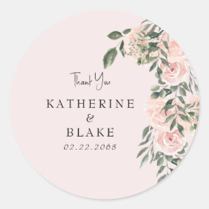 Licht Blush Bloemen Bruiloft Dank u Ronde Sticker