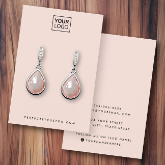 Licht blush roze add logo oorbel display card visitekaartje