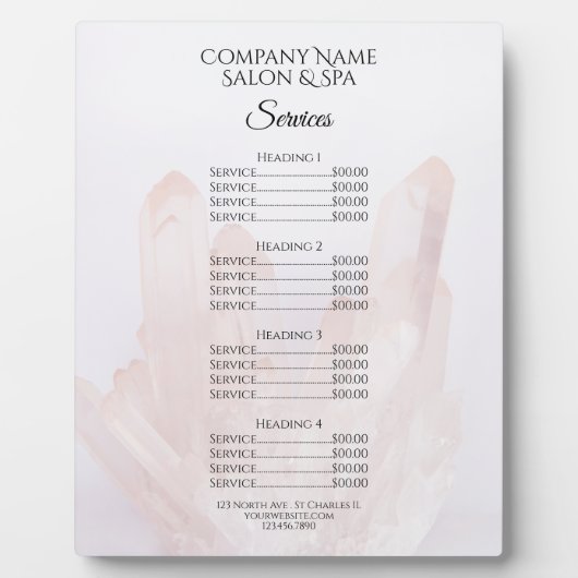 Licht Blush Roze Crystals Spa Salon Services Menu Fotoplaat (Voorkant)