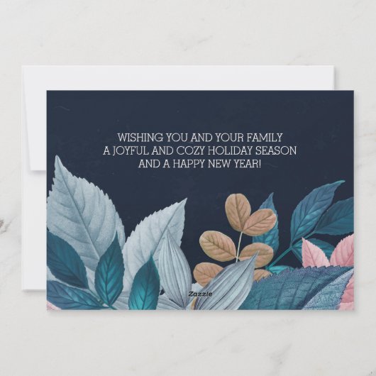 Licht blush roze Floral vult donkerblauw Feestdagenkaart (Achterkant)