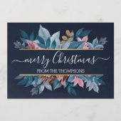 Licht blush roze Floral vult donkerblauw Feestdagenkaart (Voorkant)