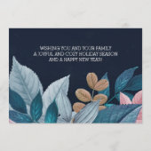 Licht blush roze Floral vult donkerblauw Feestdagenkaart (Achterkant)