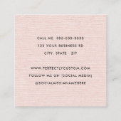 Licht blush roze linnen look add logo minimalist vierkante visitekaartje (Achterkant)