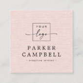 Licht blush roze linnen look add logo minimalist vierkante visitekaartje (Voorkant)