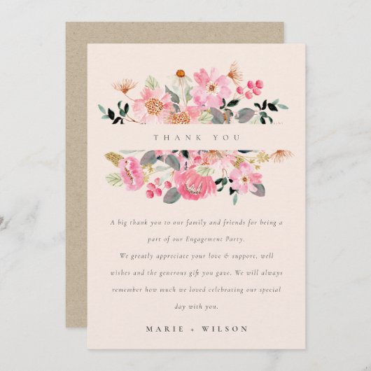 Licht Blush Roze Waterverf Florenz Verloving Bedankkaart (Voorkant / Achterkant)