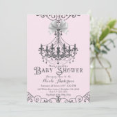 Licht Blush Roze & Zilver Wit Bow Baby shower Kaart (Staand voorkant)