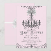 Licht Blush Roze & Zilver Wit Bow Baby shower Kaart (Voorkant / Achterkant)