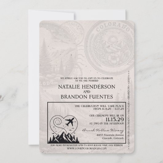 Licht Bourgogne Colorado Paspoort Bruiloft Kaart (Voorkant)