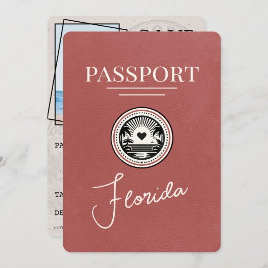 Licht Bourgogne Florida Passport Bewaar de datum Save The Date (Voorkant / Achterkant)