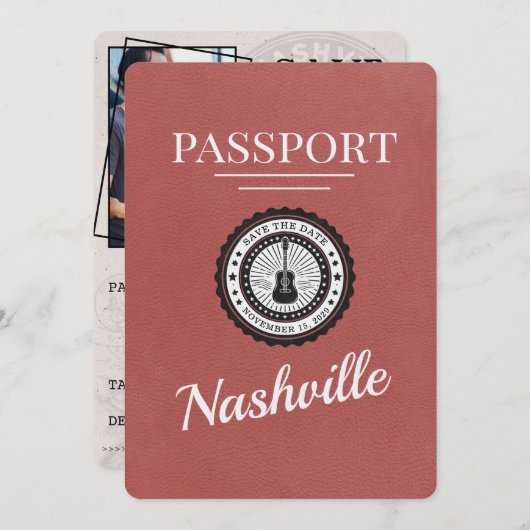 Licht Bourgogne Nashville Passport Bewaar de datum Save The Date (Voorkant / Achterkant)