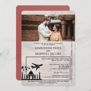 Licht Bourgondië India Paspoort bruiloft uitnodigi Kaart