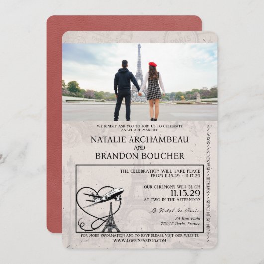 Licht Bourgondië Parijs Paspoort Bruiloft Kaart (Voorkant / Achterkant)