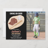 Licht bruin Baseball Birthday-uitnodigingen met fo Kaart (Voorkant)