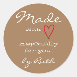 Licht bruin eenvoudige minimalist met liefdeshart ronde sticker