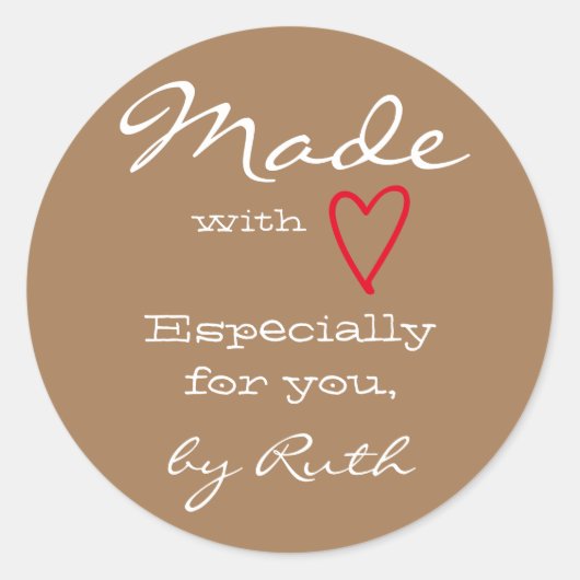 Licht bruin eenvoudige minimalist met liefdeshart ronde sticker (Voorkant)