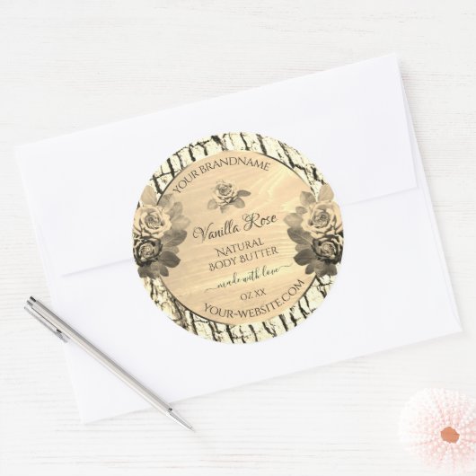 Licht bruin hout graan Sepia Rozen Product Labels (Envelop)