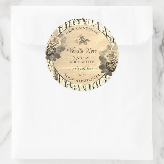 Licht bruin hout graan Sepia Rozen Product Labels (Tas)