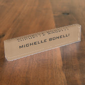 Licht bruin, minimalistisch laagje vervormbaar mod naambordje (Zijkant)