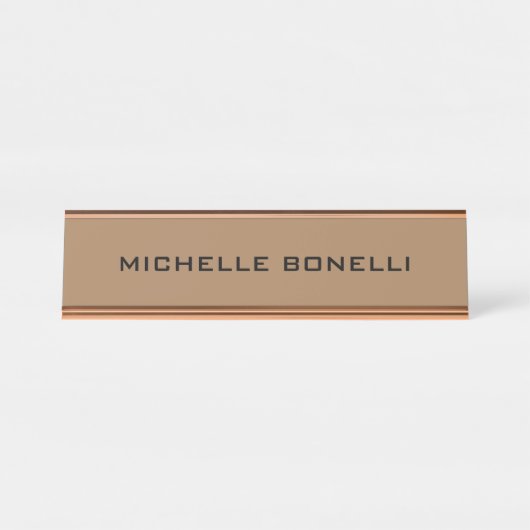 Licht bruin, minimalistisch platte moderne bureau naambordje (Voorkant)