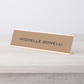 Licht bruin, minimalistisch platte moderne bureau naambordje (Voorkant)