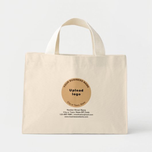 Licht bruin rond vormig zakelijk merk op mini tote bag (Voorkant)