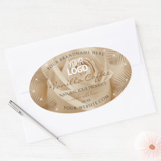 Licht bruin Roos palmbladeren Productlabels Logo Ovale Sticker (Envelop)