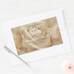 Licht bruin Roos palmbladeren Productlabels Logo Rechthoekige Sticker