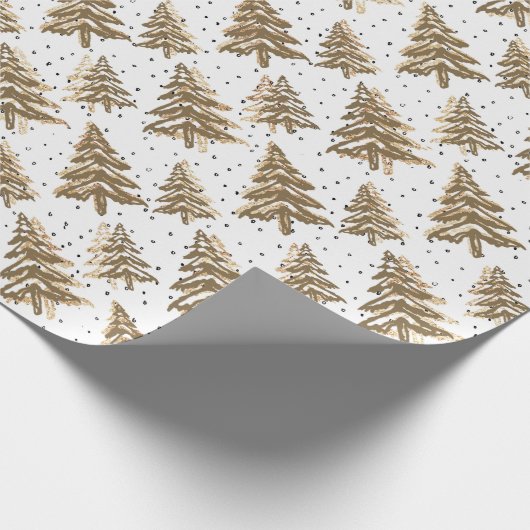 Licht bruine kerstboom en gouden glitterpatroon cadeaupapier (Hoek)