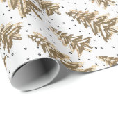 Licht bruine kerstboom en gouden glitterpatroon cadeaupapier (Rol Hoek)