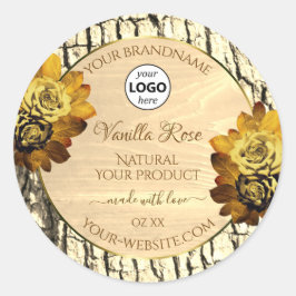 Licht bruine Rozen met houten korrels Logo Ronde Sticker