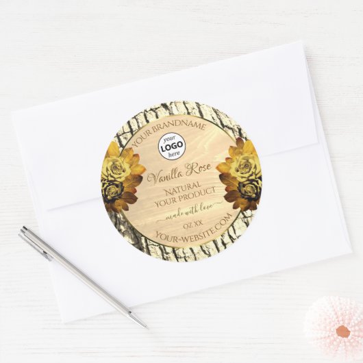 Licht bruine Rozen met houten korrels Logo Ronde Sticker (Envelop)