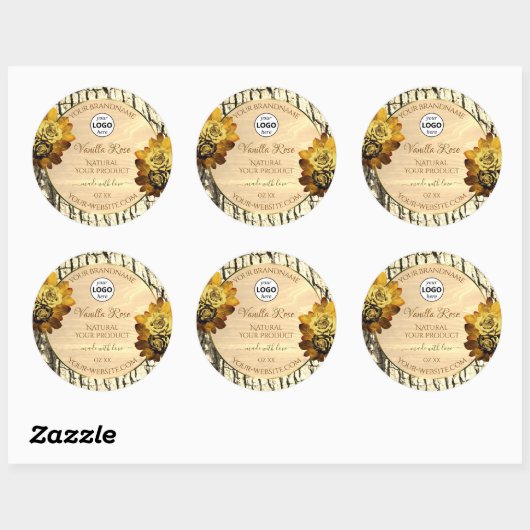 Licht bruine Rozen met houten korrels Logo Ronde Sticker (Vel)
