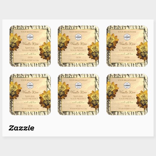 Licht bruine Rozen met houten korrels Logo Vierkante Sticker (Vel)