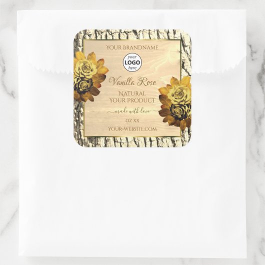 Licht bruine Rozen met houten korrels Logo Vierkante Sticker (Tas)