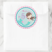 Licht Brunette Zeemeermin Leeftijd Vijf Verjaardag Ronde Sticker (Tas)