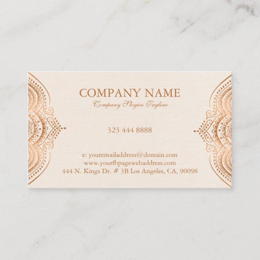 Licht Cream linen textuur met kopertinten manada Visitekaartje (Achterkant)