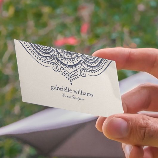 Licht Cream linen textuur met marinesblauwe manada Visitekaartje