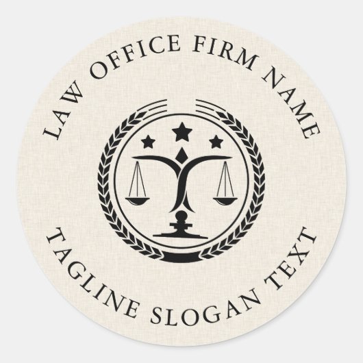 Licht crème linnen textuur zwart Logo aangepaste t Ronde Sticker (Voorkant)