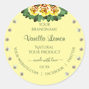 Licht crèmeproduct Etiketten gele rozen diamanten