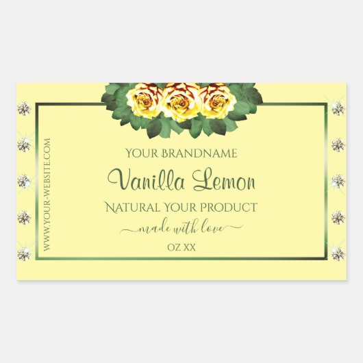 Licht crèmeproduct Etiketten gele rozen diamanten (Voorkant)