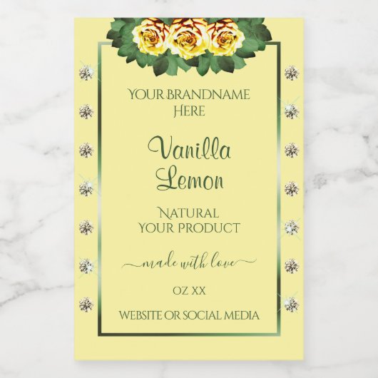 Licht crèmeproduct Etiketten gele rozen diamanten (Enkel label)