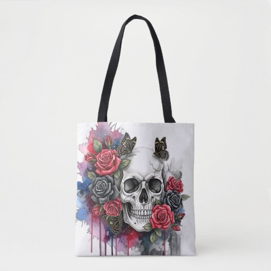 Licht de erfenis - Gotische schedel en Rozen Canva Tote Bag (Voorkant)