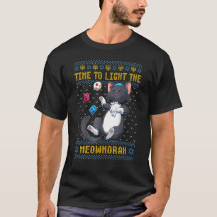 Licht de Joodse Kat Menorah Oegly Chanuk T-shirt